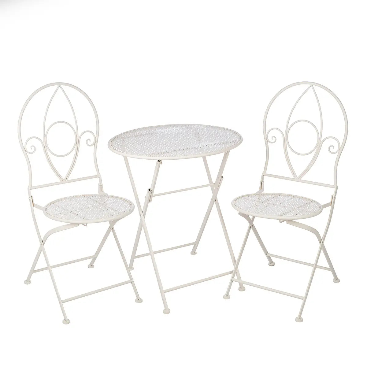 Bistroset – Weißes Metall, Mattes Finish, Blumendesign - Flores | Gilde