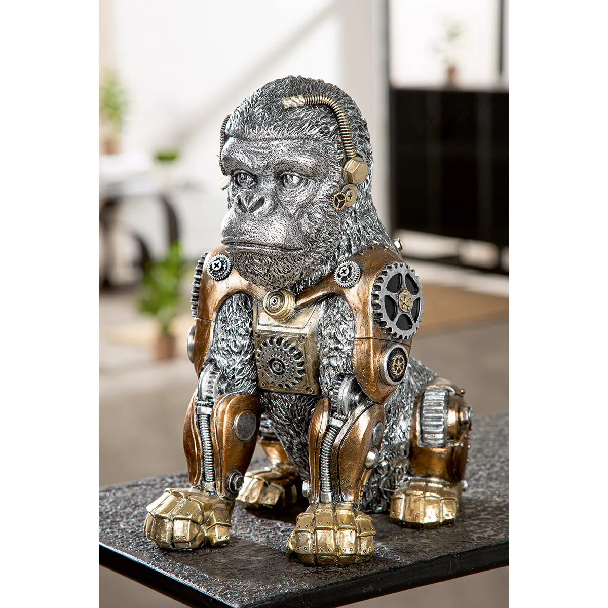 Figur – Silberoptik, Zahnradmotiv, Antikfinish - Steampunk Gorilla | Gilde