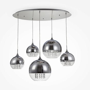 Pendelleuchte mit Nickel - Metallrahmen, transparentem Glas und Kristallakzenten im luxuriösen Design – Fermi | Maytoni - Esszett Luxury | Stilvolles Wohnen mit Charakter