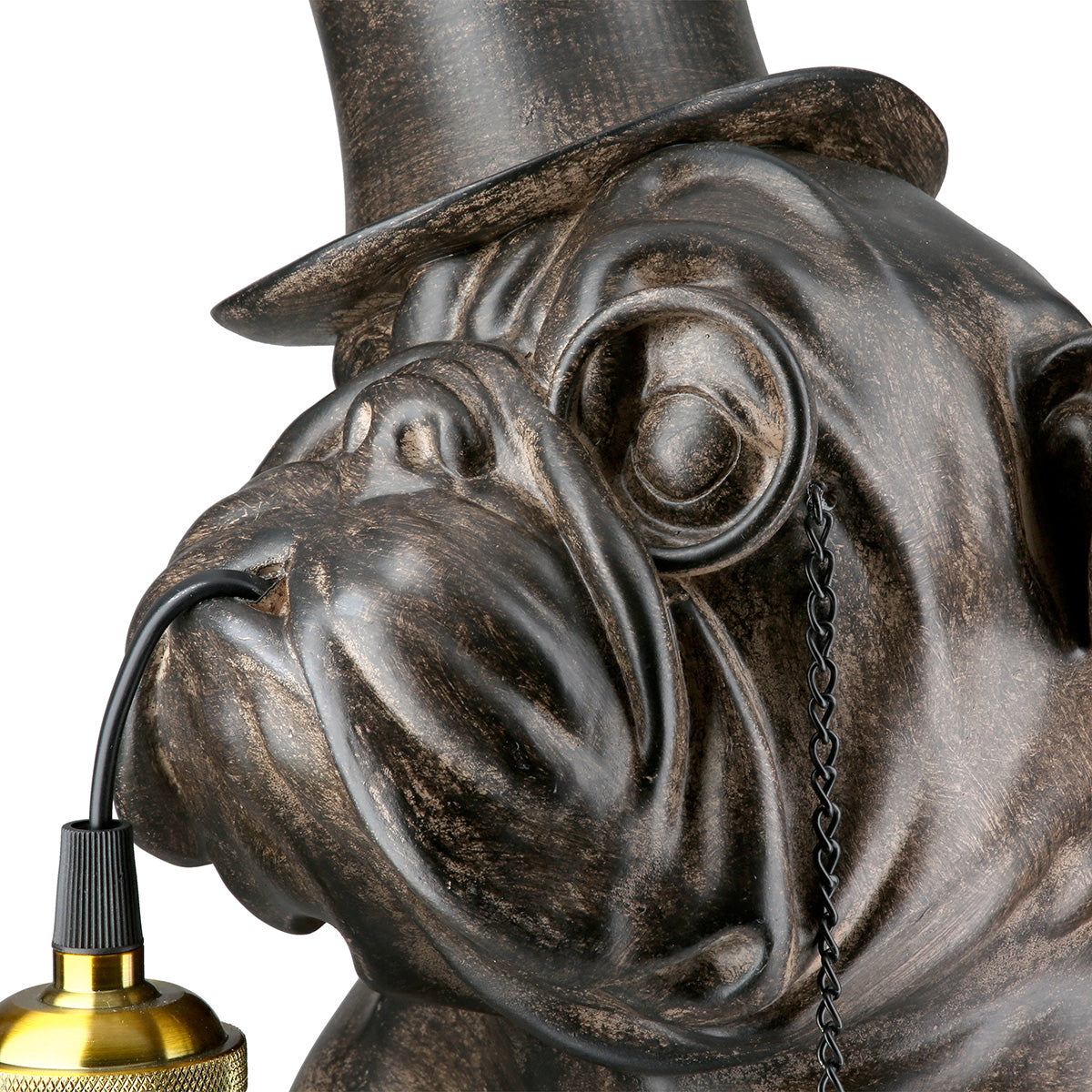 Tischleuchte – Tierfigur, Strukturierte Oberfläche, Braune Optik - Mops mit Monokel | Gilde