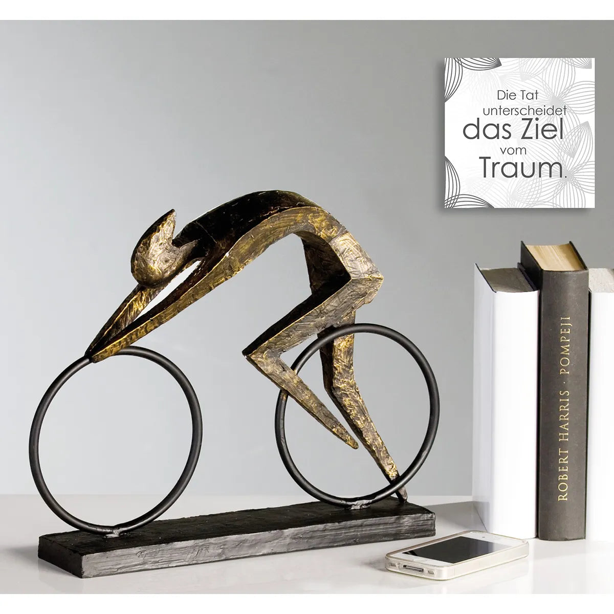 Skulptur – Bronzefarbenes Metall, Matte Oberfläche, Fahrradförmiges Motiv, 28.5 cm - Racer | Gilde