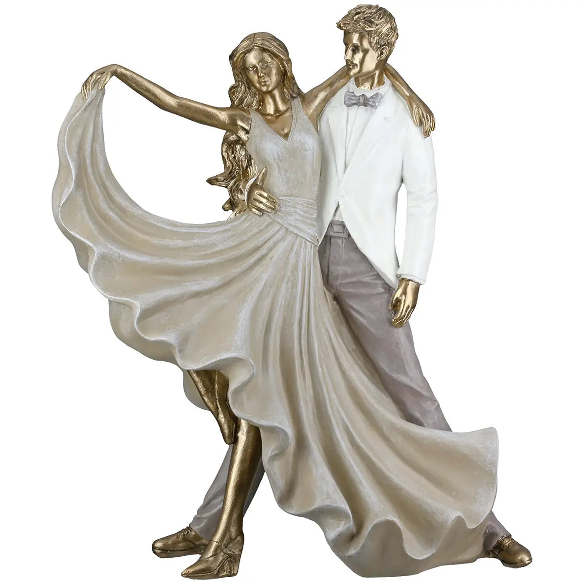 Dekofigur – Goldene Metalloptik, Tanzende Form, Weiße Akzente, Höhe 29,5 cm - Salsa | Gilde