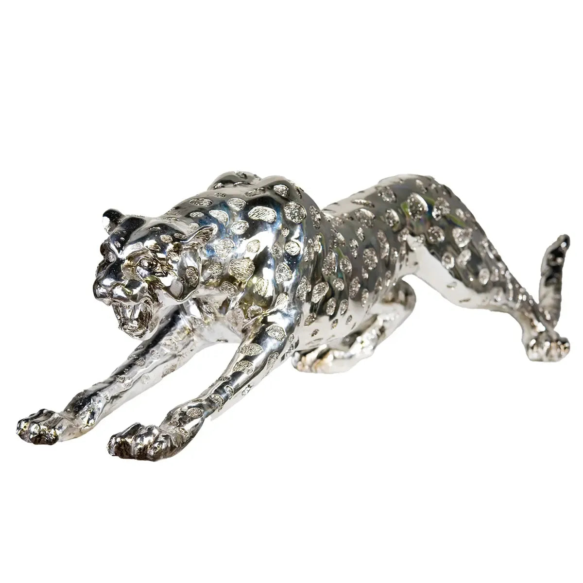 Dekofigur – Silberner Glanz, Strukturierte Oberfläche, Gepard Form - Gepard | Gilde