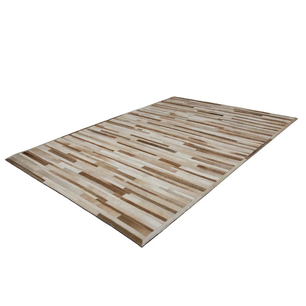 Teppich – Echtes Leder, Streifenmuster, Cremiger Farbton, 150 cm - Lavish 110 | Kayoom