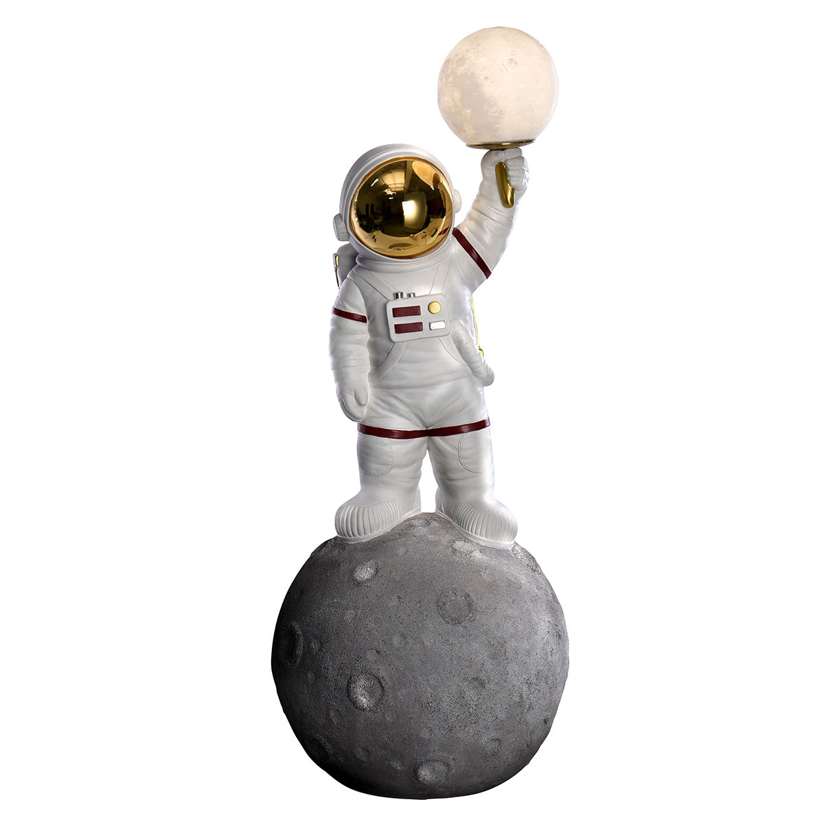 Tischleuchte – Astronautenfigur, LED Beleuchtung, Grau Weißes Design - Apollo 11 | Gilde