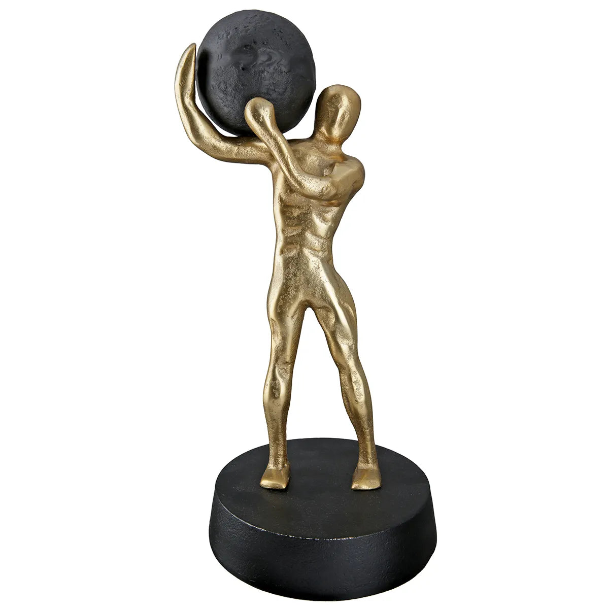 Skulptur – Goldfarbenes Finish, Kugeldesign, Mannmotiv, Höhe 35.5 cm - Strong | Gilde