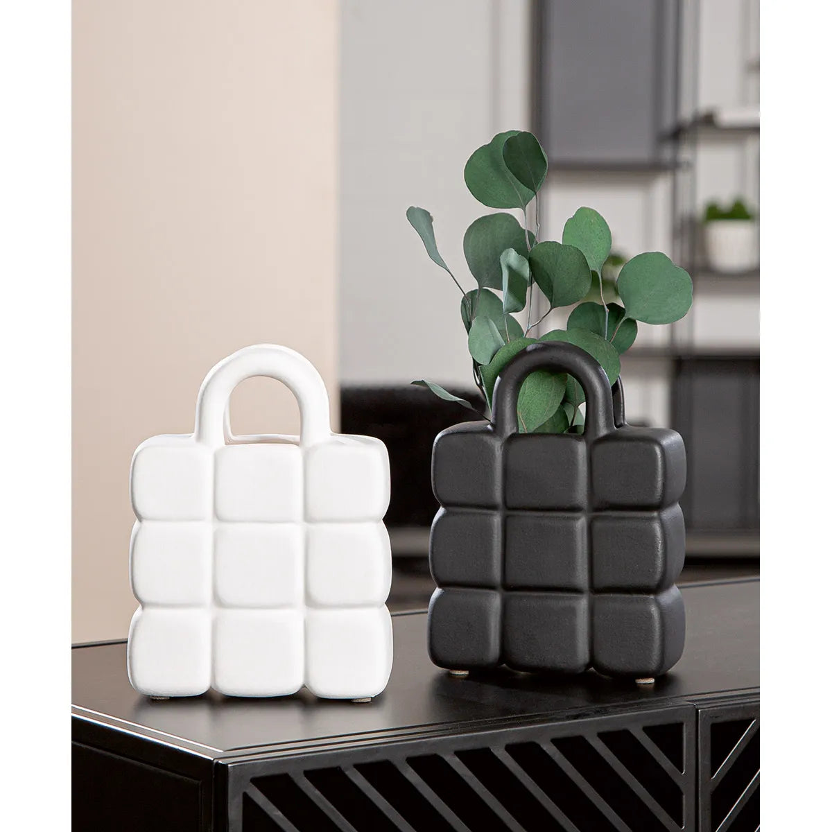 Vase – Handtaschen Design, Mattes Finish, Schwarz Weißes Design, Höhe 19 cm - Handtasche | Gilde