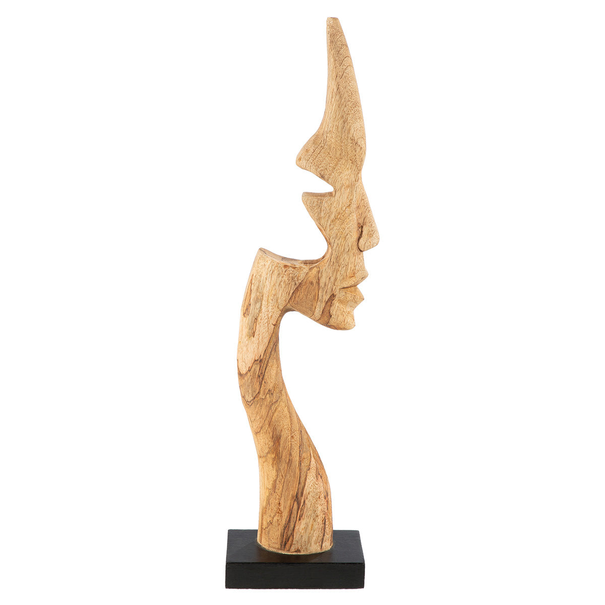 Skulptur – Naturholz Design, Gesichtsmotiv, Schwarze Basis, Höhe 63.5 cm - Silhouette | Gilde