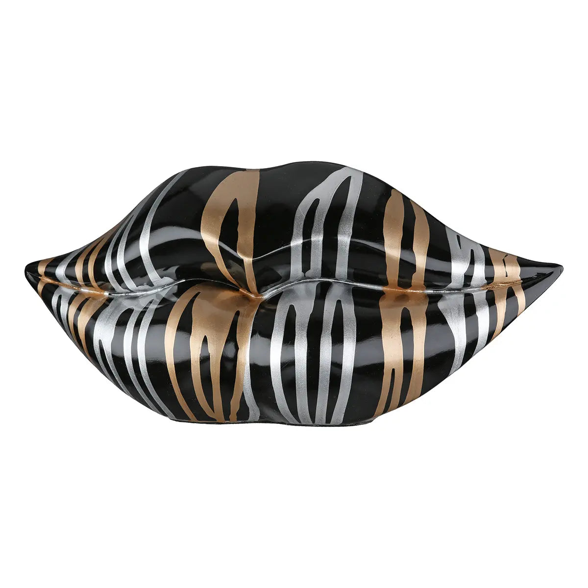 Dekoobjekt – Mundform, Schwarze Metalloptik, Silberne Linien, Höhe 13 cm - Drip | Gilde