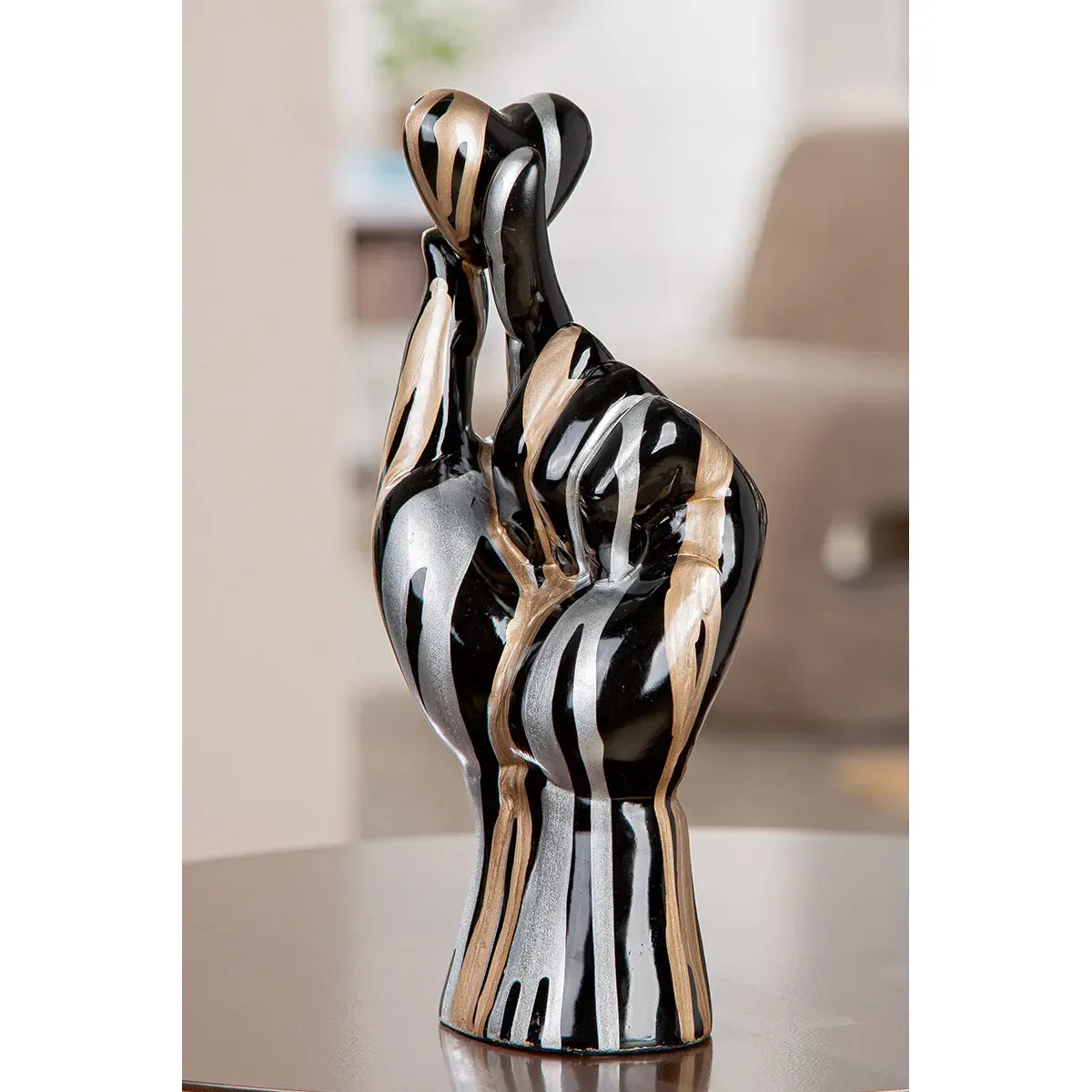 Dekoobjekt – Handform, Schwarze Metalloptik, Silberne Linien, Höhe 25,5 cm - Drip | Gilde