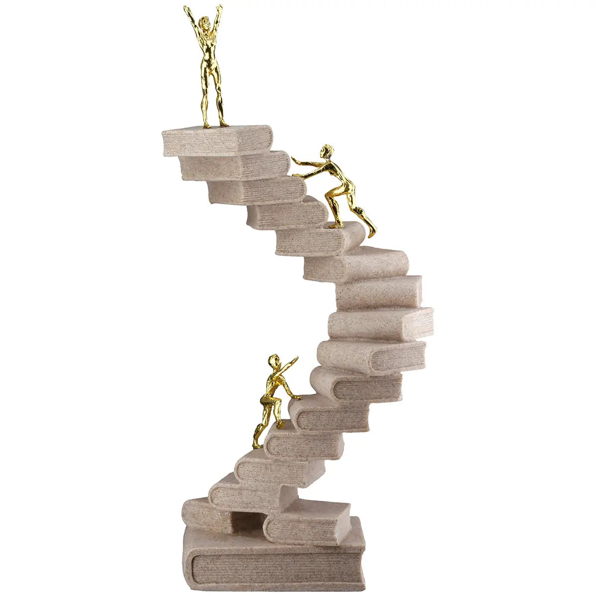 Skulptur – Creme Kunstharz, Steinoptik Oberfläche, Goldene Akzente - Path of Knowledge | Gilde