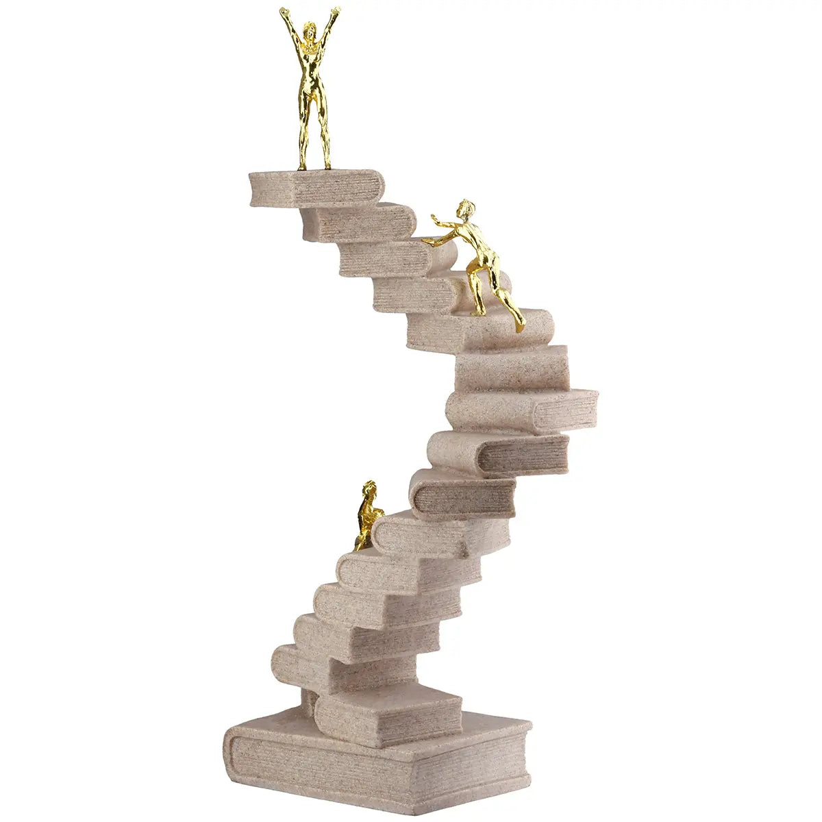 Skulptur – Creme Kunstharz, Steinoptik Oberfläche, Goldene Akzente - Path of Knowledge | Gilde