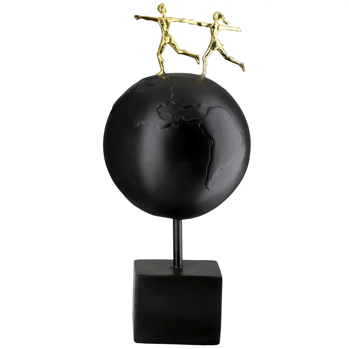 Skulptur – Schwarzes Kunstharz, Goldene Akzente, Weltkugel Motiv - Around the World | Gilde