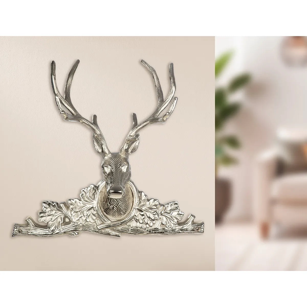 Wandobjekt – Vernickeltes Aluminium, Hirsch Design, 35,5 cm Höhe - Hirschkopf | Gilde