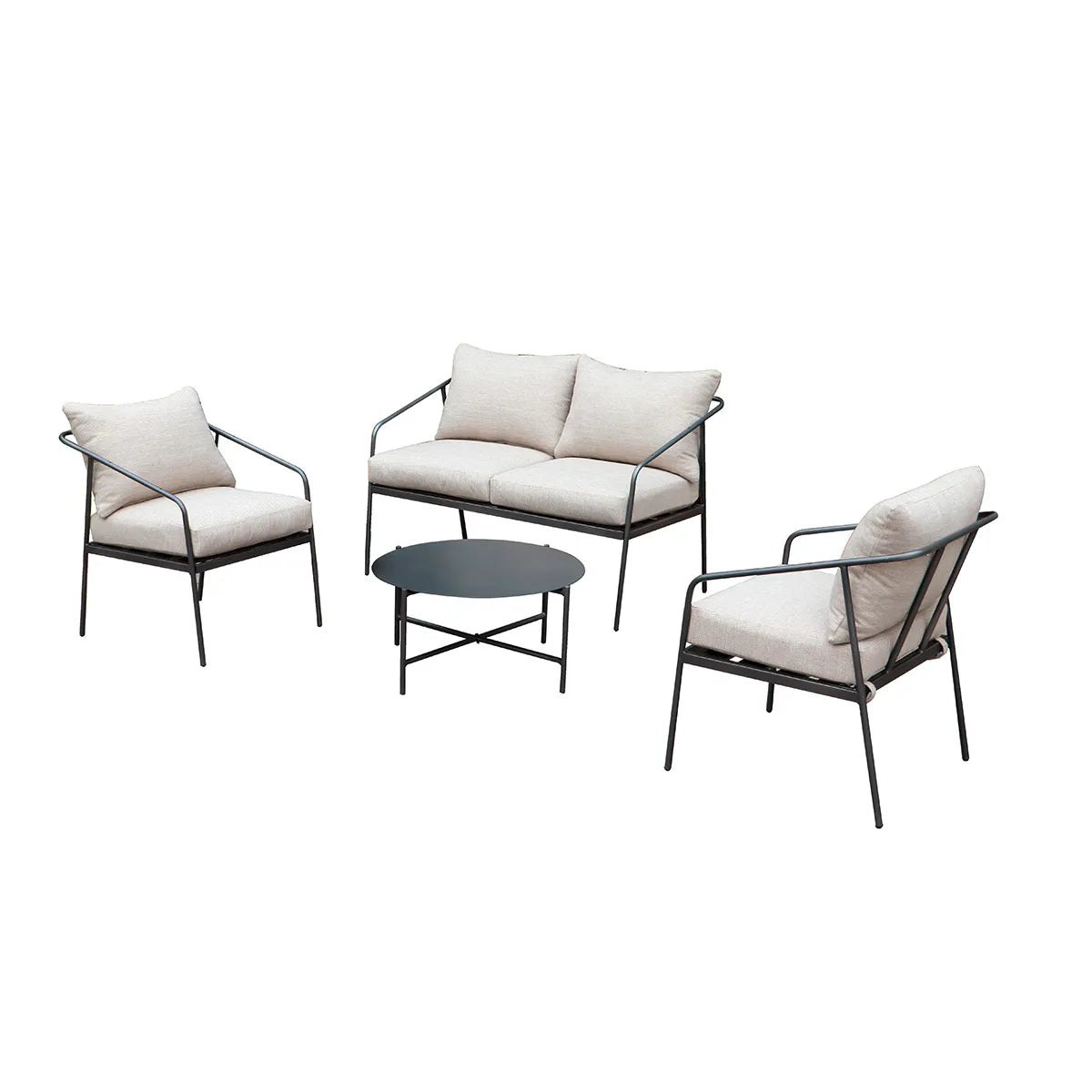 Loungeset – Pulverbeschichtetes Metall, Beige Polsterung, Schwarzes Gestell - Adria | Gilde