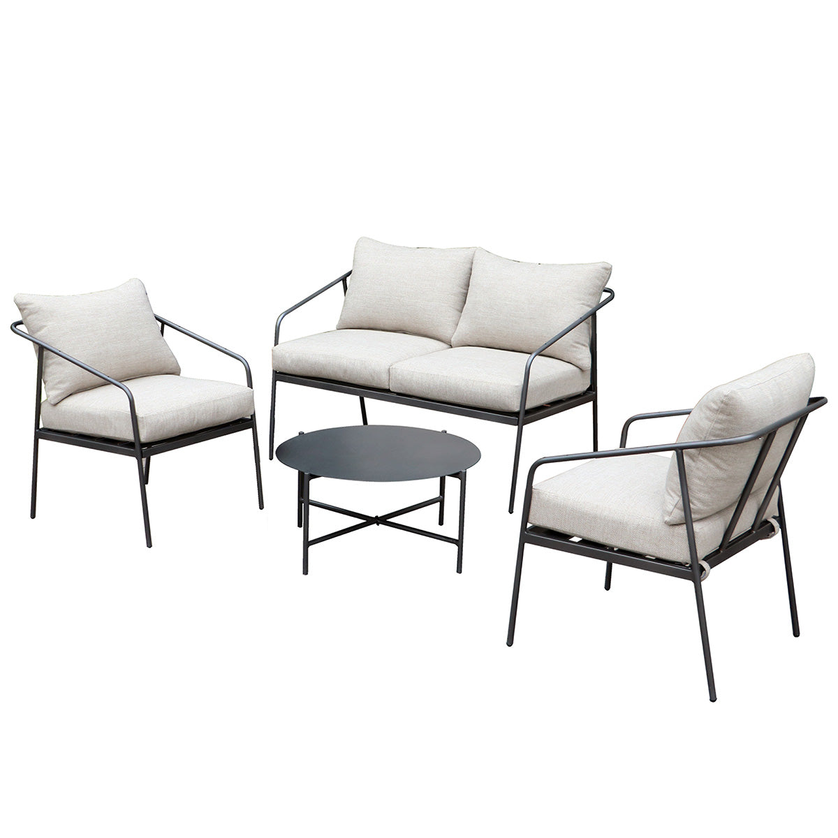 Loungeset – Pulverbeschichtetes Metall, Beige Polsterung, Schwarzes Gestell - Adria | Gilde