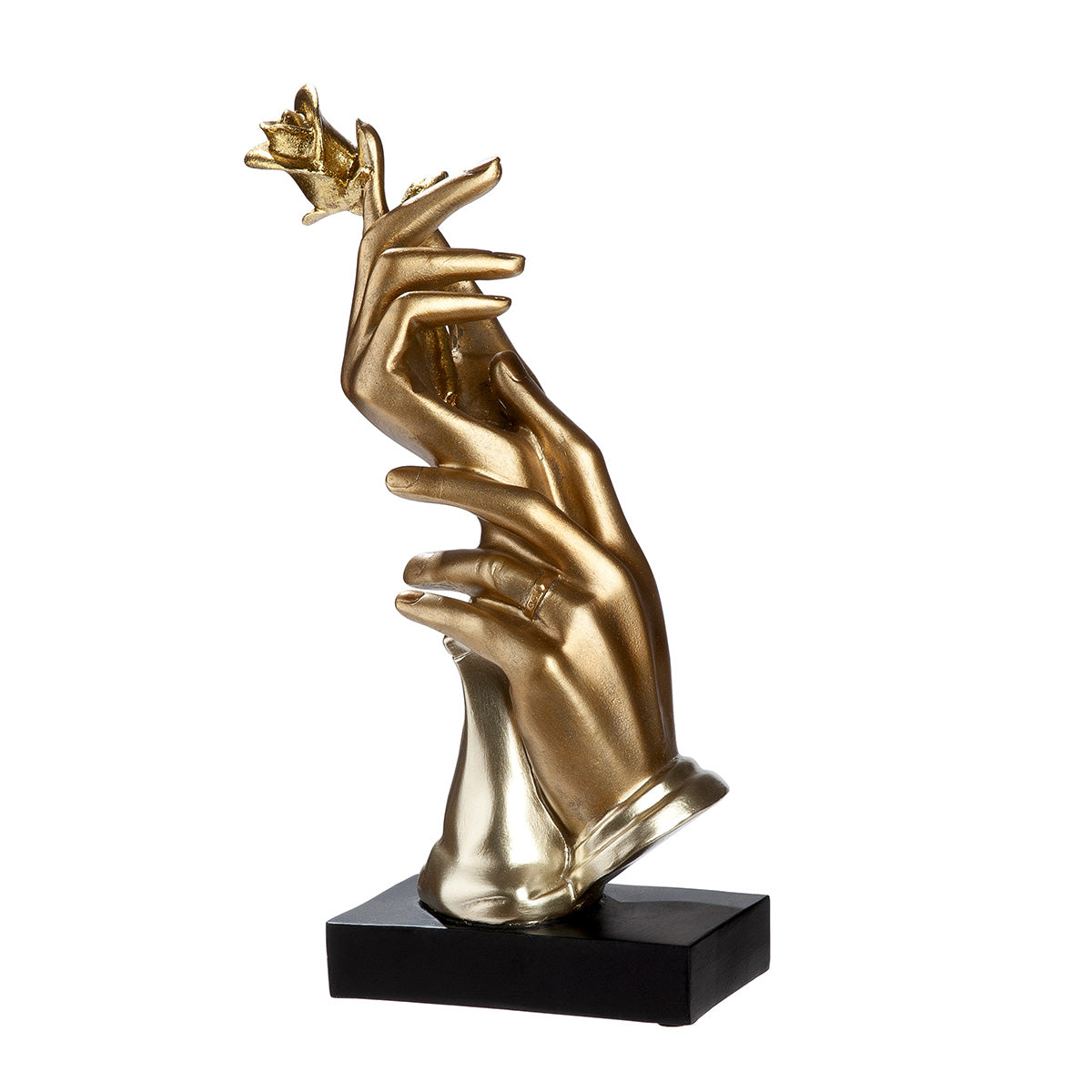 Skulptur – Kunstharz Design, Goldfarbenes Finish, Rosen Motiv - Holding Rose | Gilde