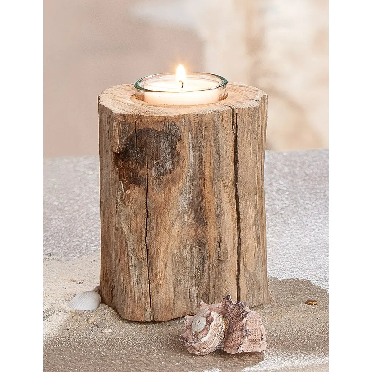 Teelichthalter – Natürliches Holz, Naturfarbene Oberfläche, Niedrige Form, 10 cm - Kuta | Gilde