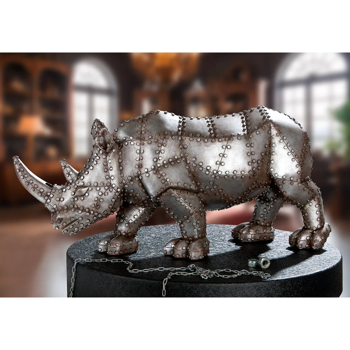 Figur – Kunstharz Material, Nashorn Design, Silberfarbene Akzente - Rhino | Gilde