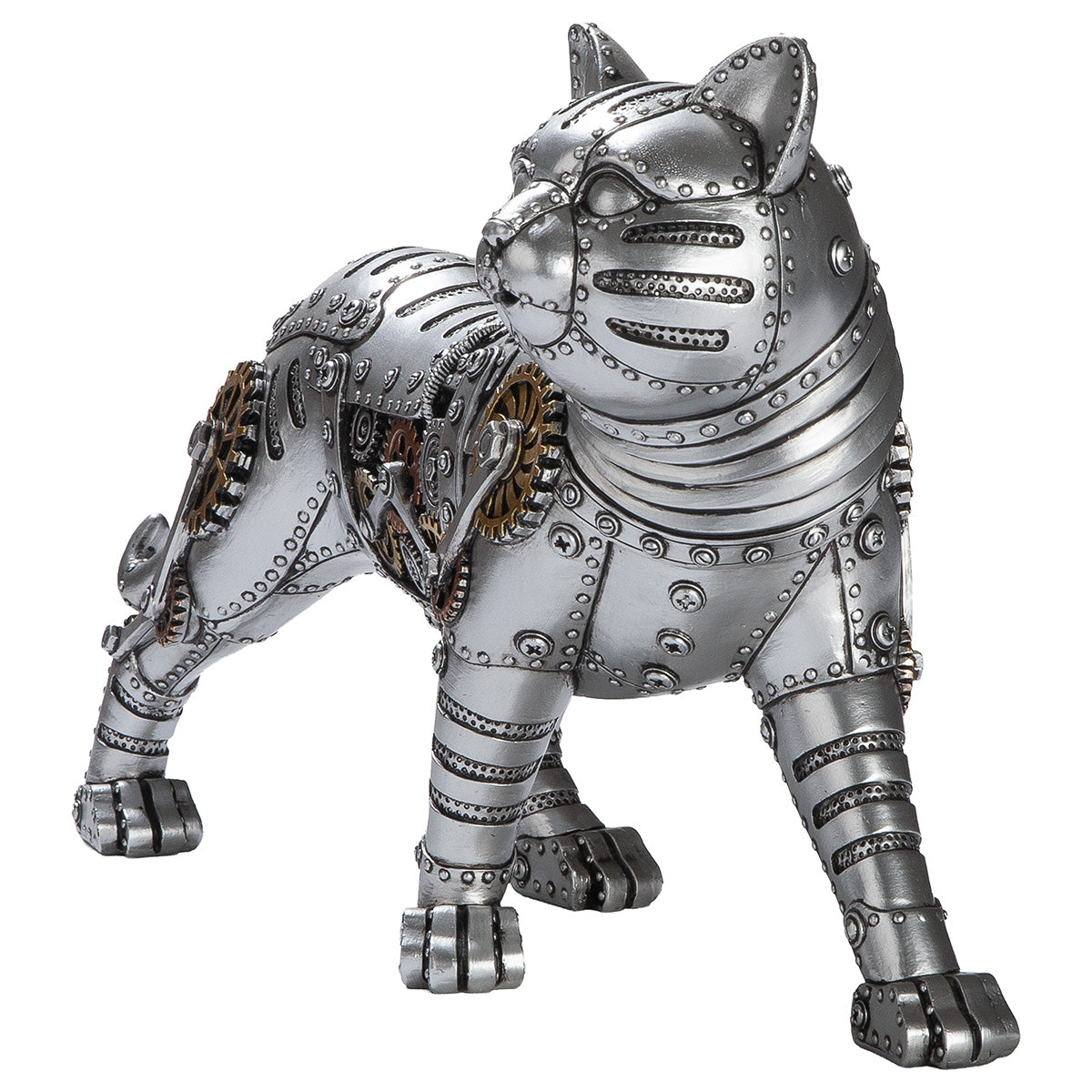 Figur – Kunstharz Material, Katzen Design, Silberfarbene Akzente - Steampunk Katze | Gilde