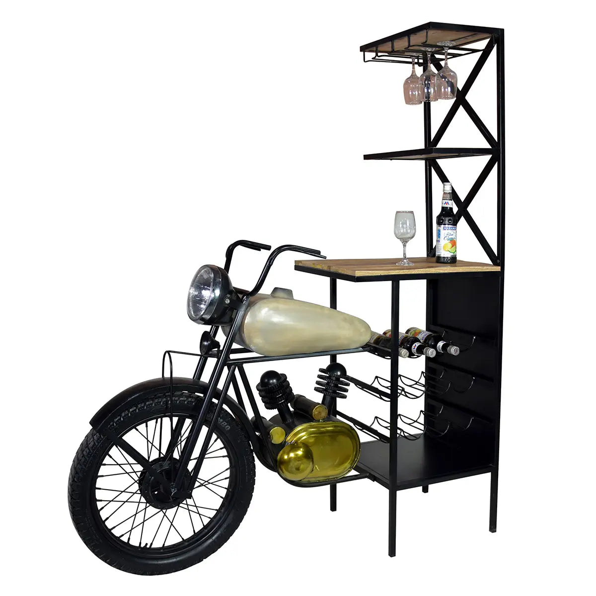 Hausbar – Motorradform, Schwarzes Eisen, Mangoholz, 180 cm - Motorrad | Gilde