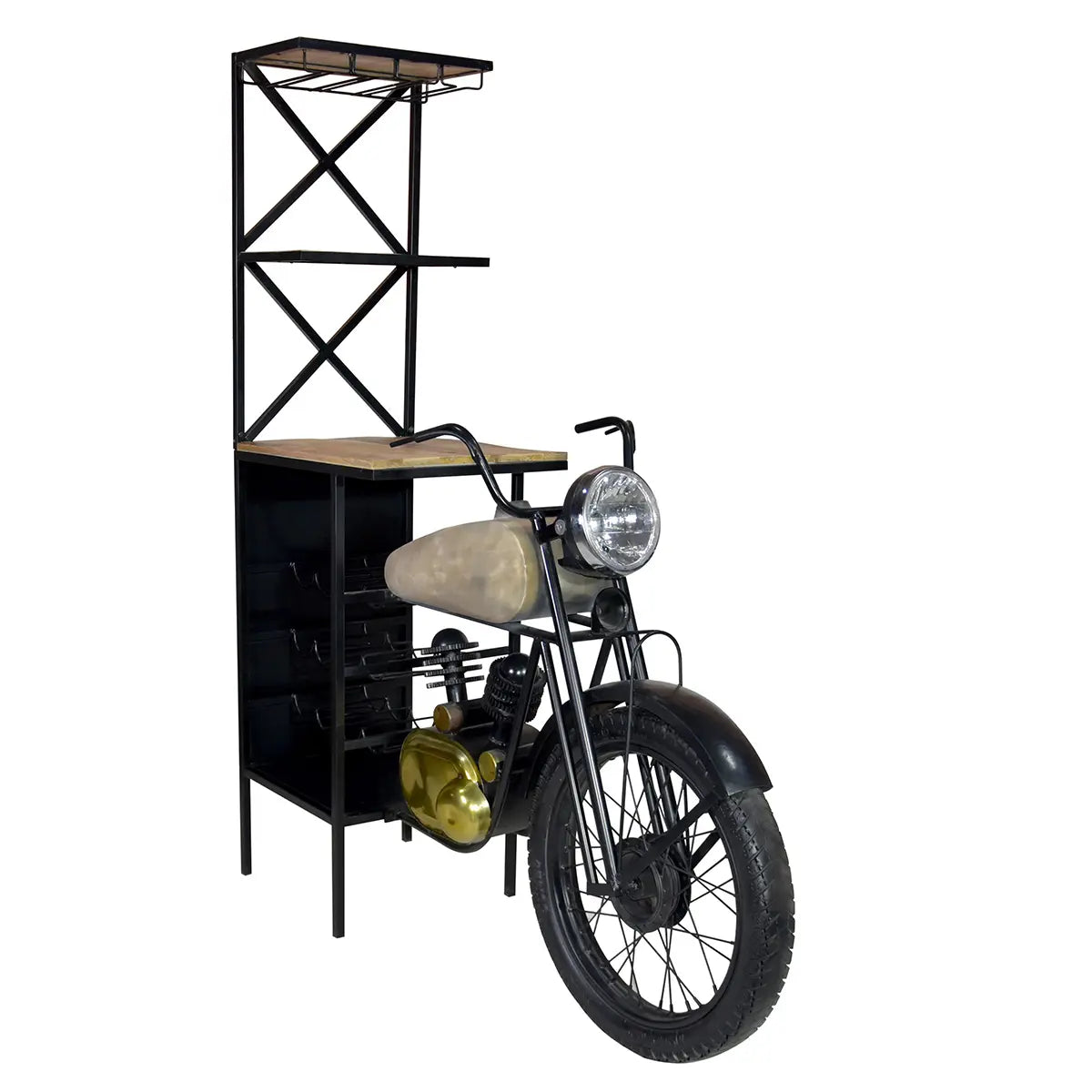 Hausbar – Motorradform, Schwarzes Eisen, Mangoholz, 180 cm - Motorrad | Gilde