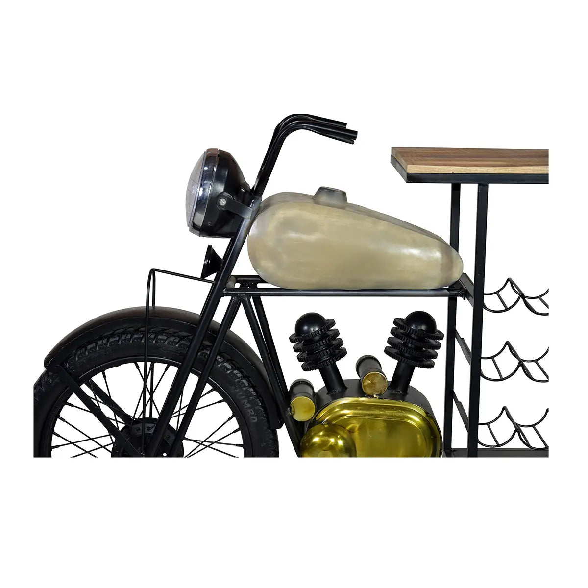 Hausbar – Motorradform, Schwarzes Eisen, Mangoholz, 180 cm - Motorrad | Gilde