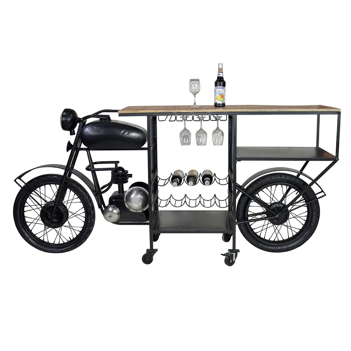 Hausbar – Motorradform, Schwarzes Eisen, Mangoholz, 102 cm - Motorrad | Gilde