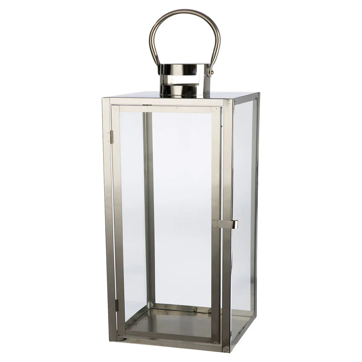 Laterne – Glänzender Edelstahl, Klare Einsätze, Rechteckige Form, 25 cm - Agento | Gilde