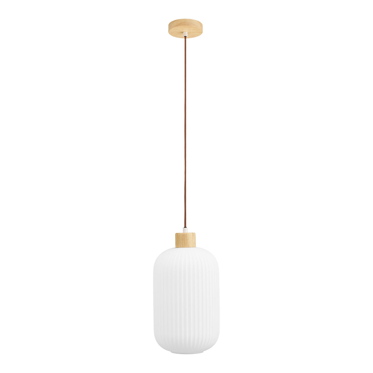 Pendant Light - Glass Shade, Wood Detail, White Design - Argalo | House Nordic
