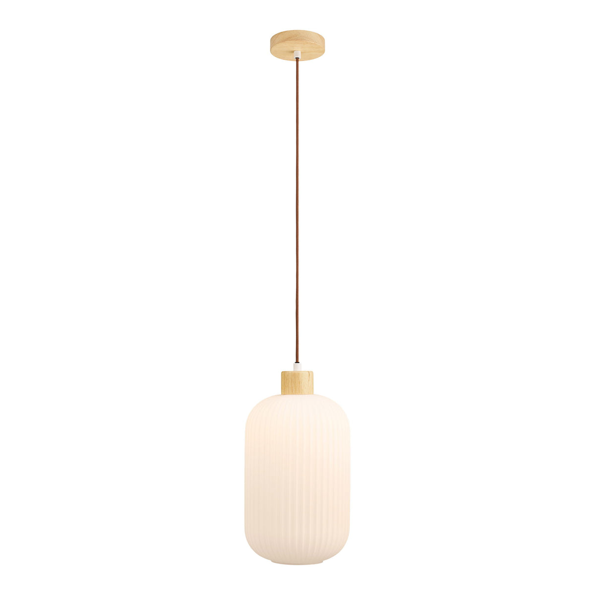 Pendant Light - Glass Shade, Wood Detail, White Design - Argalo | House Nordic