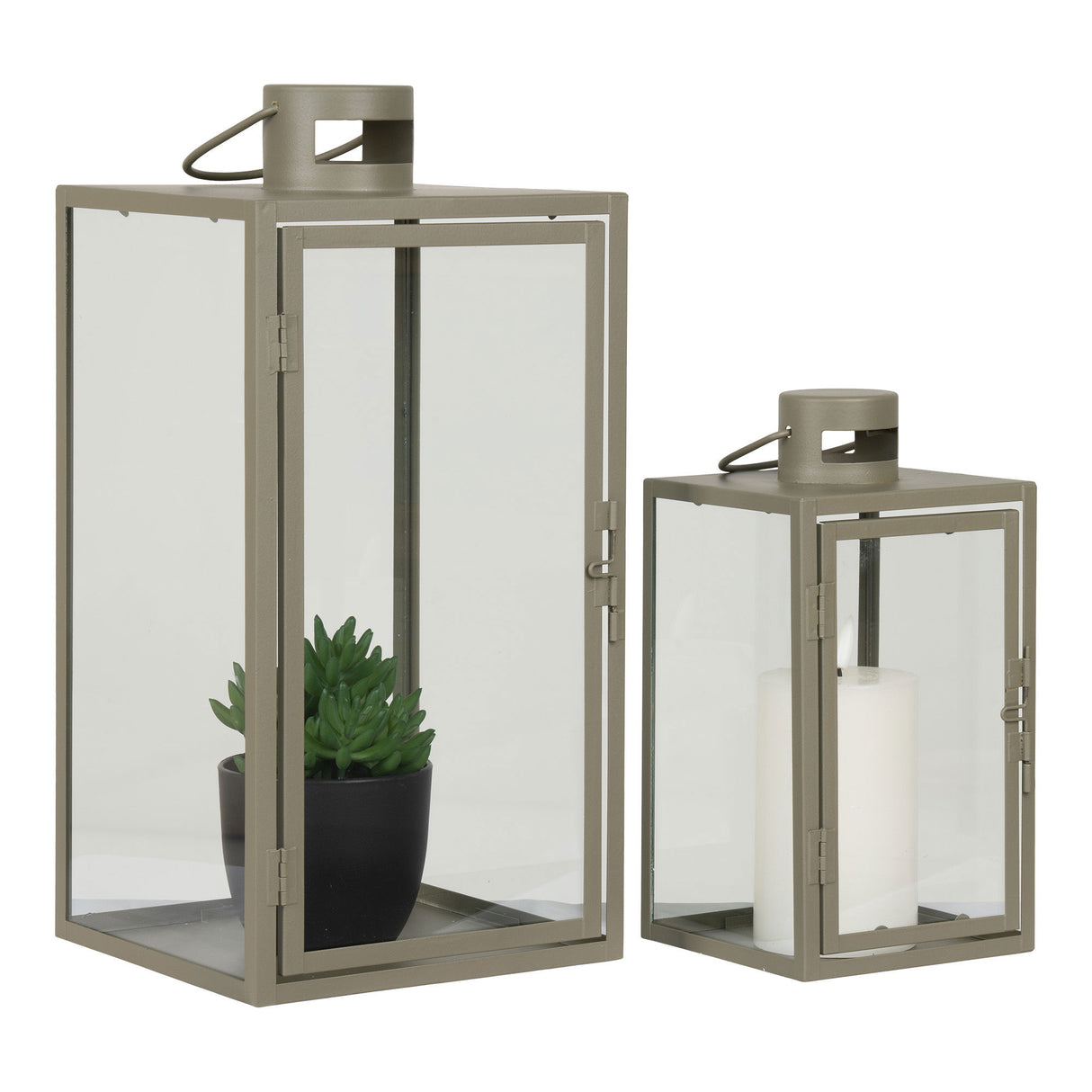 Laternen-Set – Grünes Metall, Glasflächen, Zwei Größen - Corfu | House Nordic