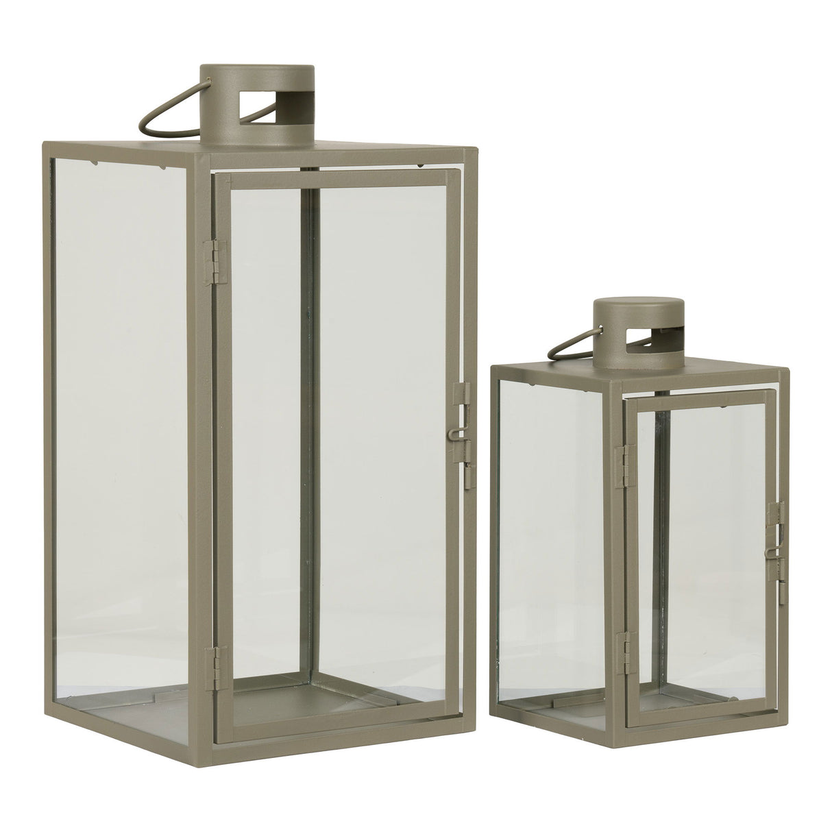 Laternen-Set – Grünes Metall, Glasflächen, Zwei Größen - Corfu | House Nordic