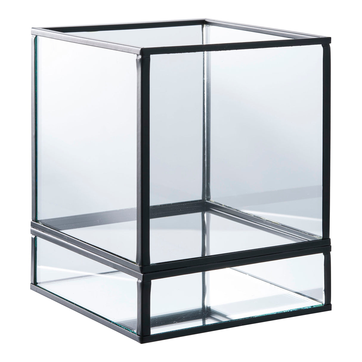 Kerzenhalter – Schwarzes Metall, Klare Glasflächen, 15 cm Höhe - Hurricane | House Nordic