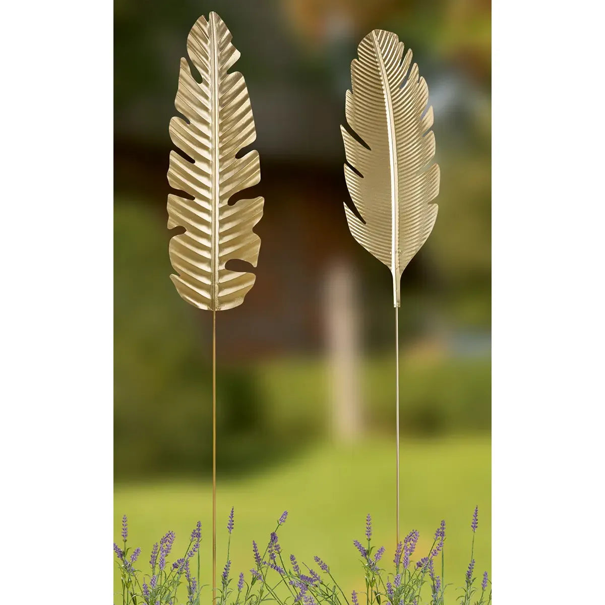Gartenstecker – Edles Palmblatt, Goldfarbenes Metall, Wetterfeste Ausführung, 100 cm - Palmblatt | Gilde