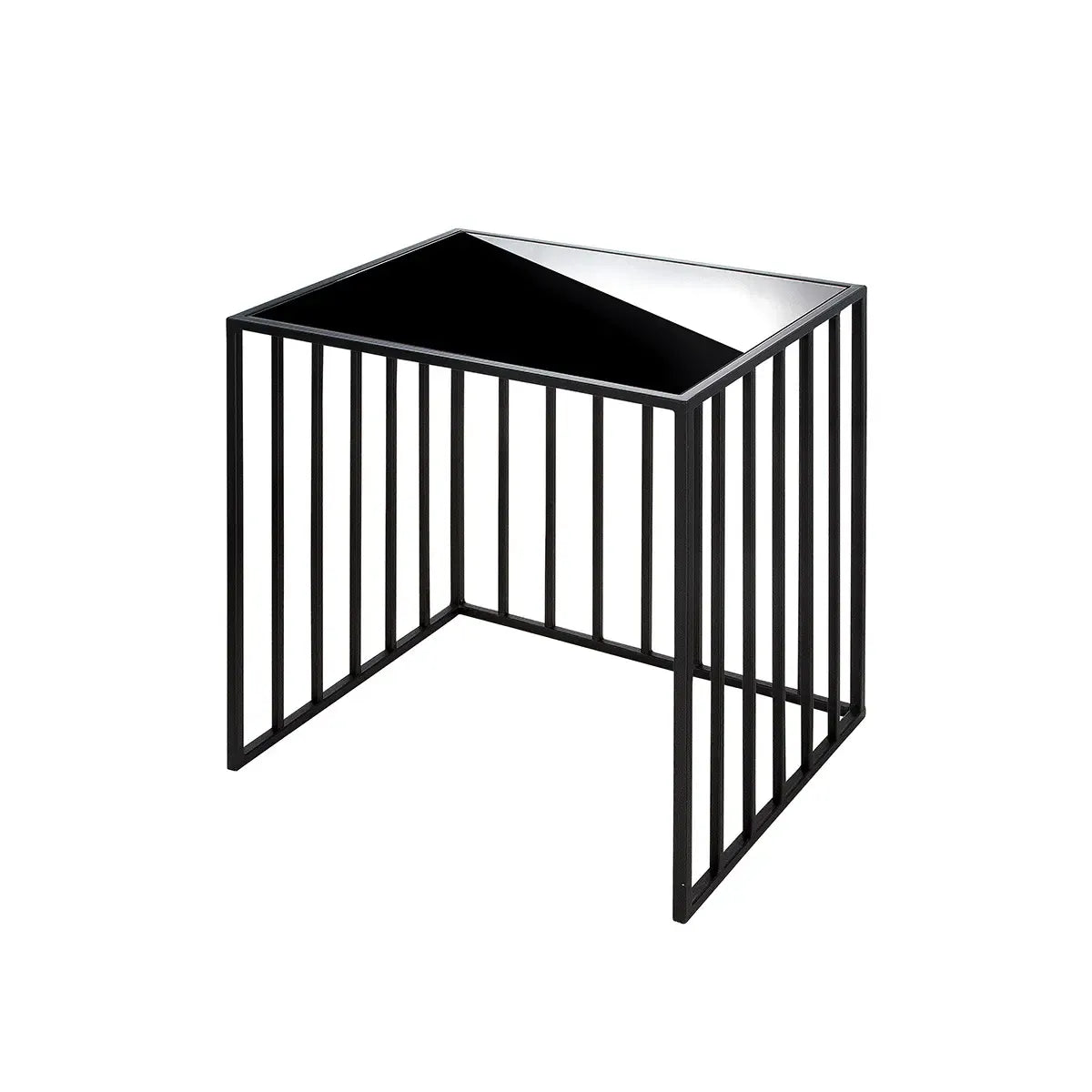 Beistelltisch – Schwarzes Metall, Glasplatte, Geradliniges Design, 55 cm - Straight | Gilde