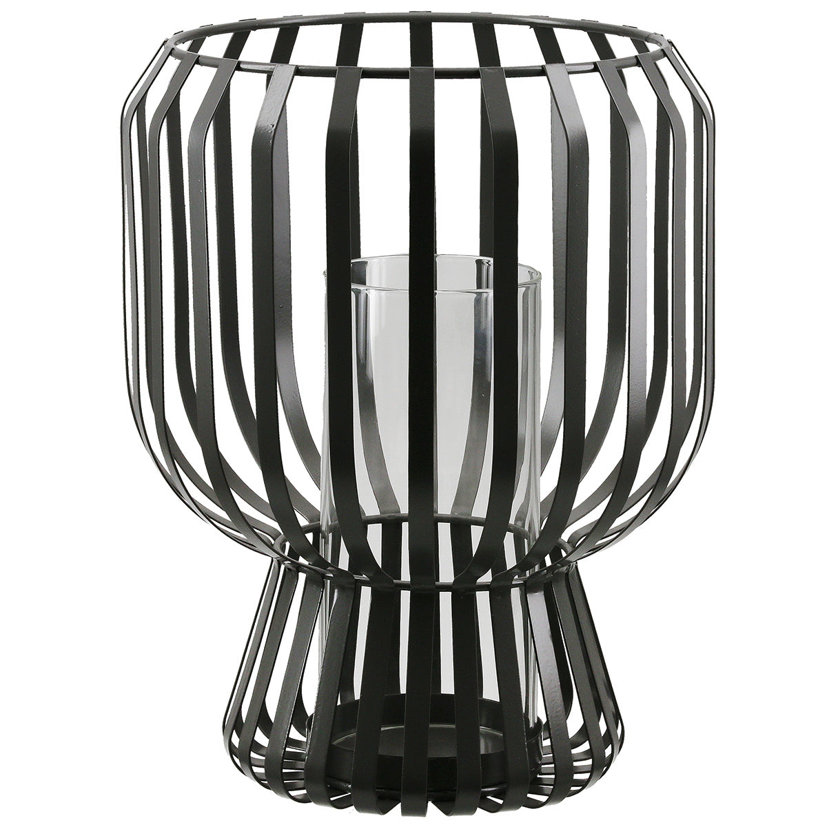 Windlicht – Mattes Metall, Glas Einsatz, Graue Oberfläche, 24cm Höhe - Scola | Gilde