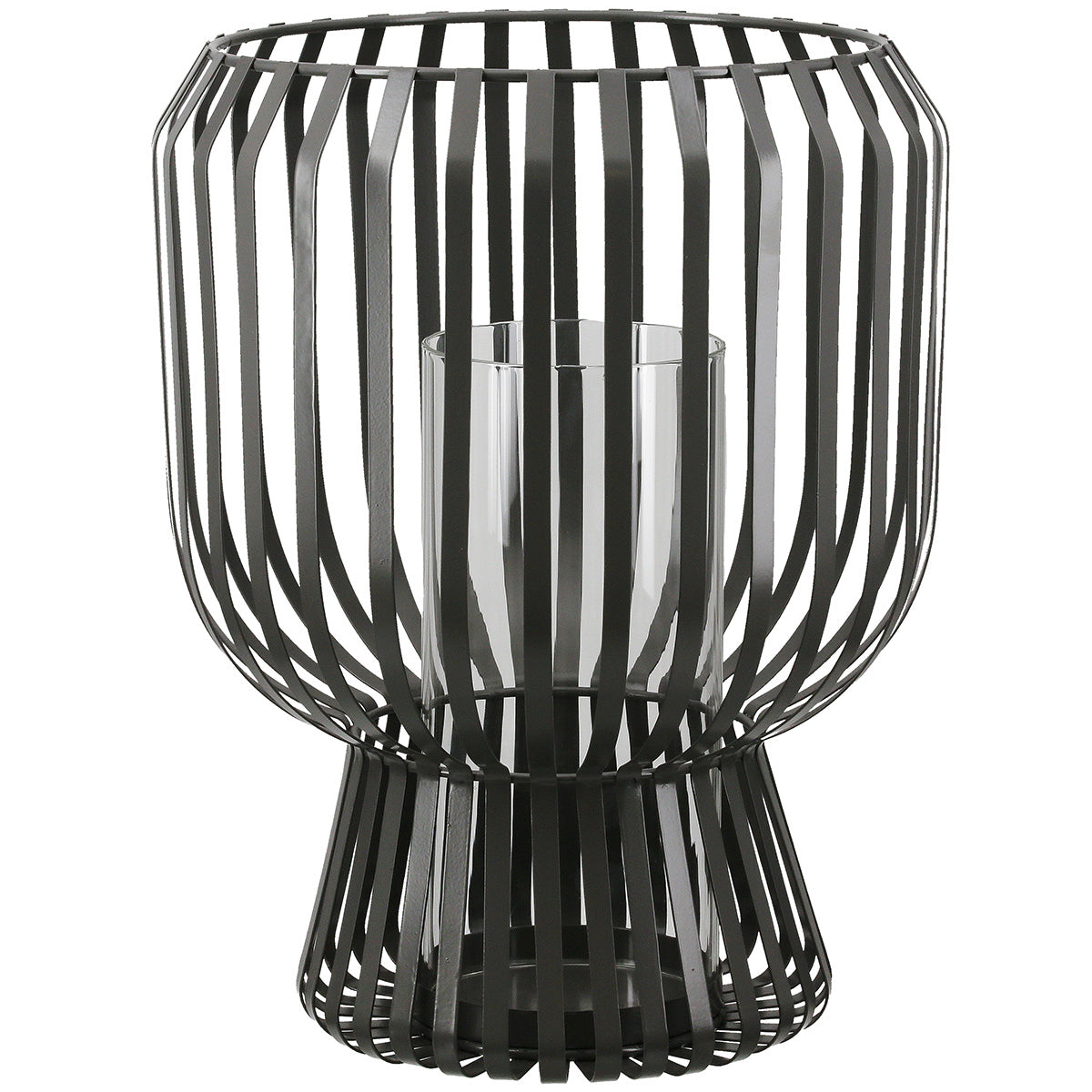Windlicht – Mattes Metall, Glas Einsatz, Graue Oberfläche, 29cm Höhe - Scola | Gilde