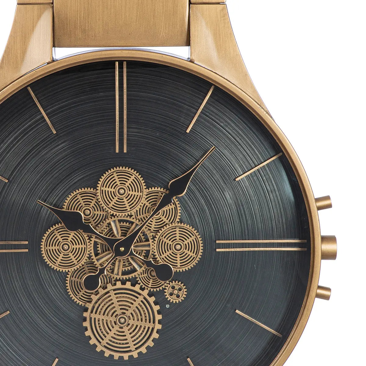 Wanduhr – Kupferne Metalloptik, Zahnradmotiv, Schwarze Akzente, 99,5 cm - Timing | Gilde