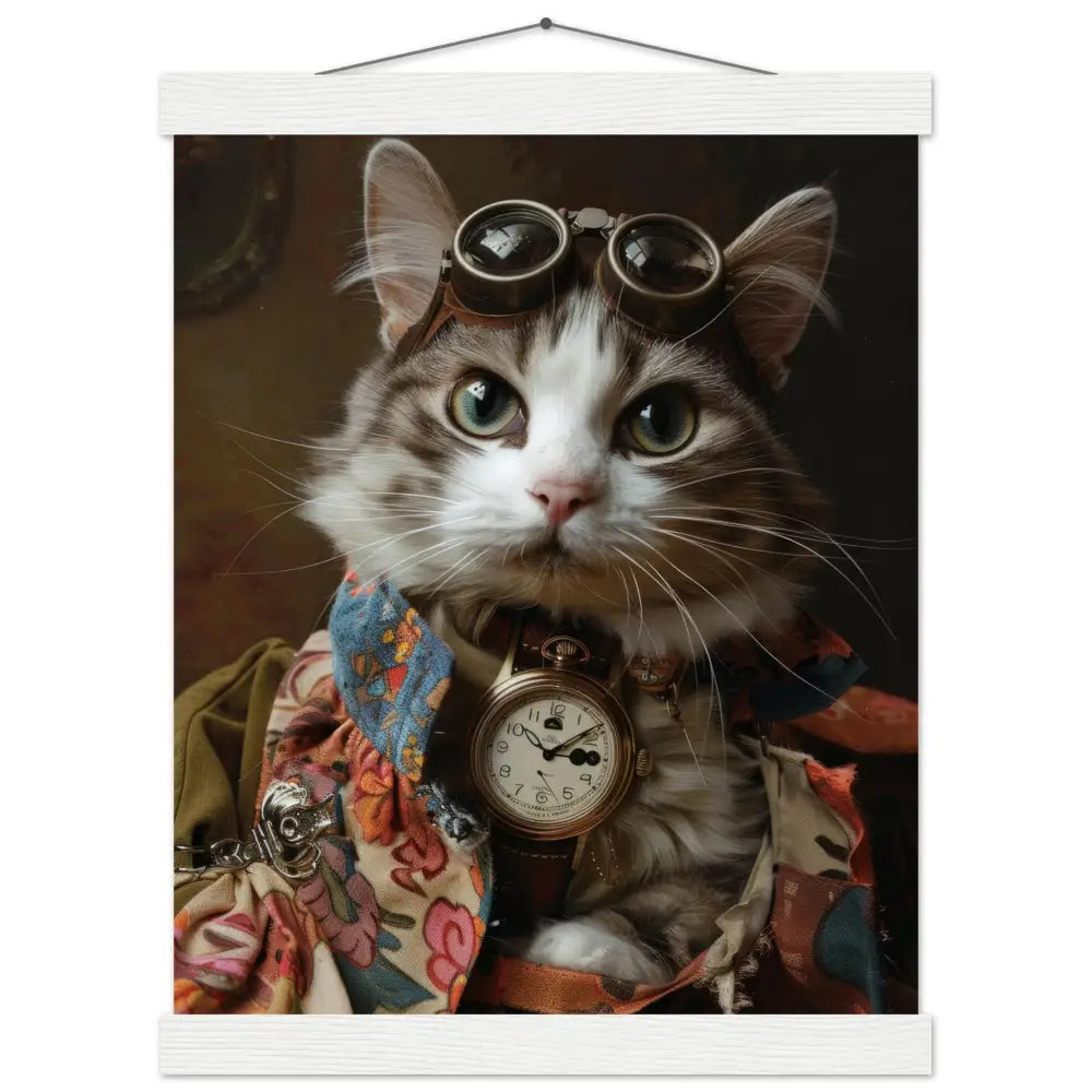 School Poster - Manx Steampunk Illustration magnetic pine wood slats matte heavy paper | St Tropez Art