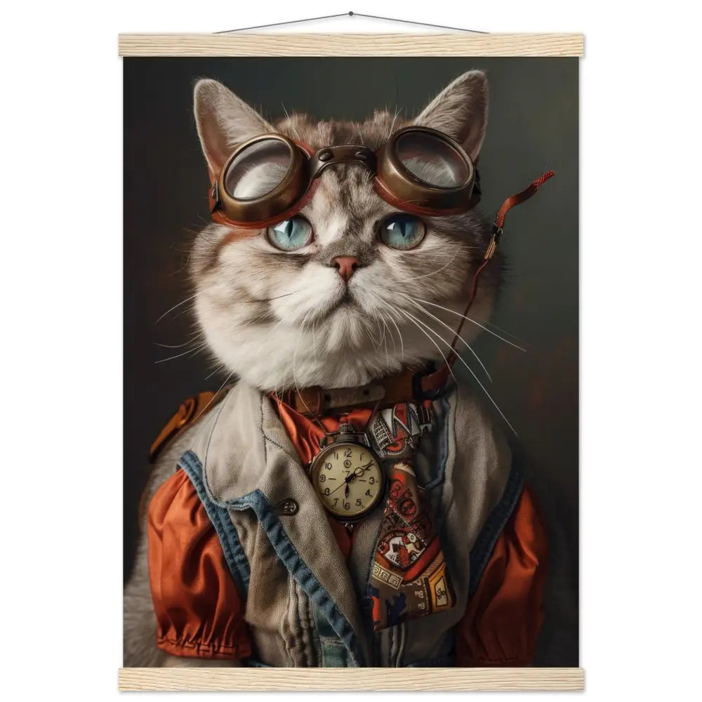 Schoolposter - Scottish-Fold-Katze, cremefarbener Mantel, blaue Akzente, goldene Taschenuhr | St Tropez Art