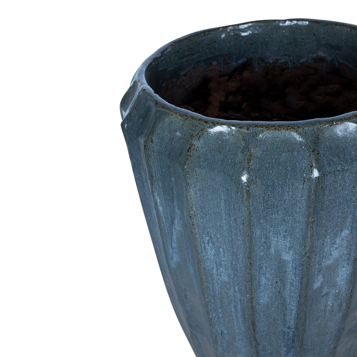 Vase aus Keramik, rund, blau mit gerippter Struktur – Olver | PTMD - Esszett Luxury | Stilvolles Wohnen mit Charakter