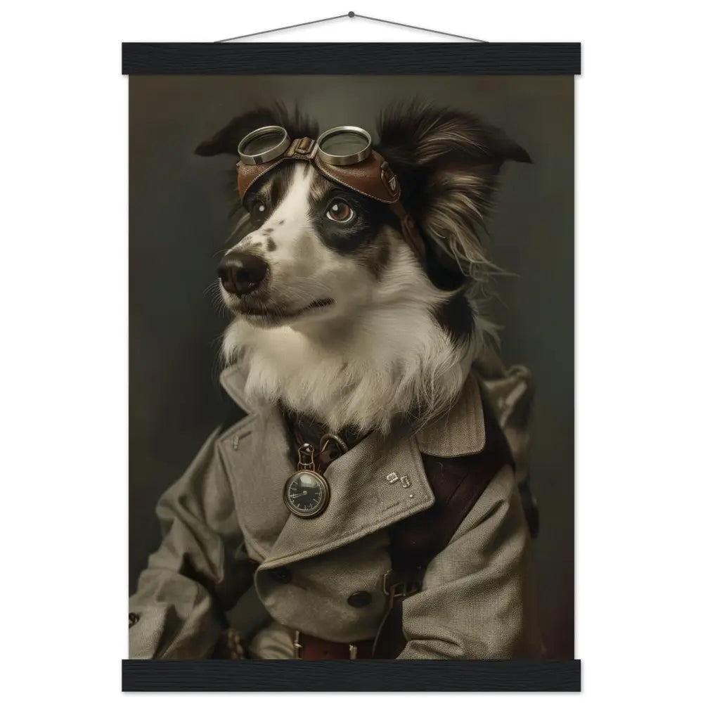 Acrylic painting - Norwegian Lundehund, Steampunk outfit, sand-colored coat, bronze pocket watch, copper glasses | St Tropez Art
