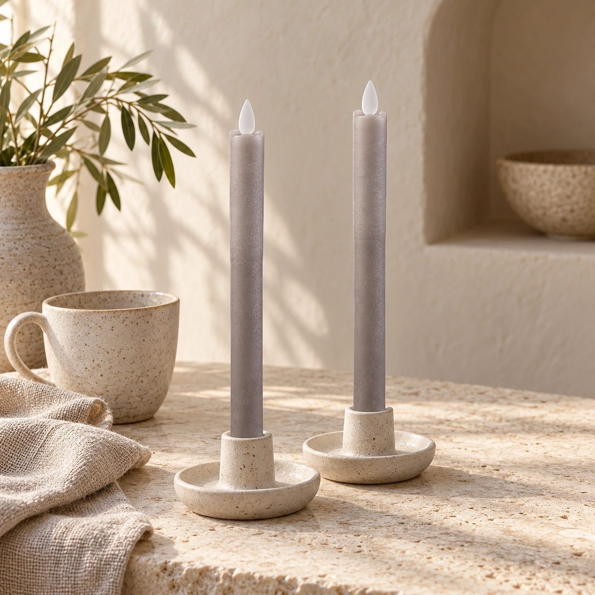LED taper candle with moving flame and timer function battery operated - Led | PTMD