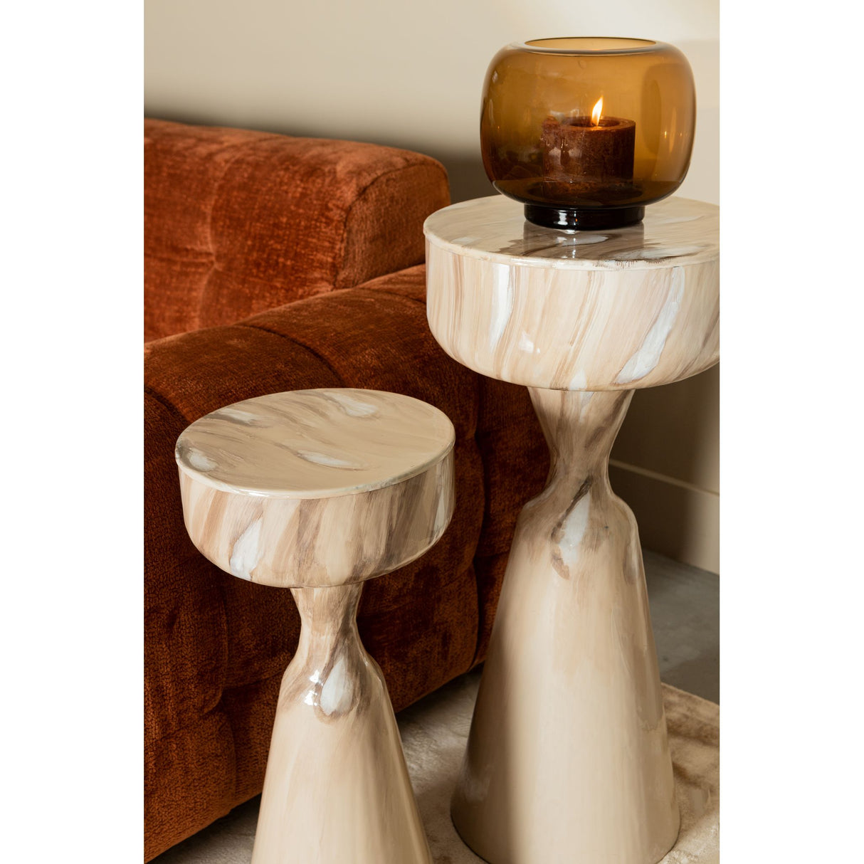 Side table – Iron, round, cream, glossy, hand-finished, S – Maran Cream | PTMD
