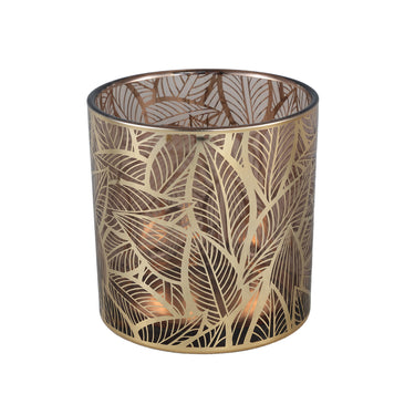 Windlicht aus Glas mit Blattmuster & Goldfinish M – Sariska | PTMD - Esszett Luxury | Stilvolles Wohnen mit Charakter