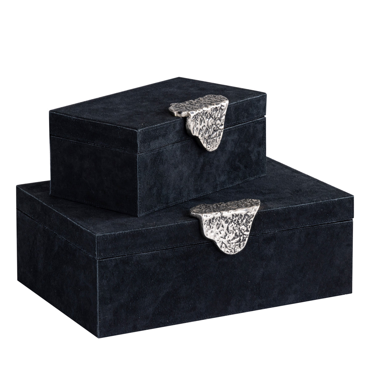 Storage Box Velour Leather, Silver-Colored Handle, Black, Semi-Handcrafted – Hazael | PTMD