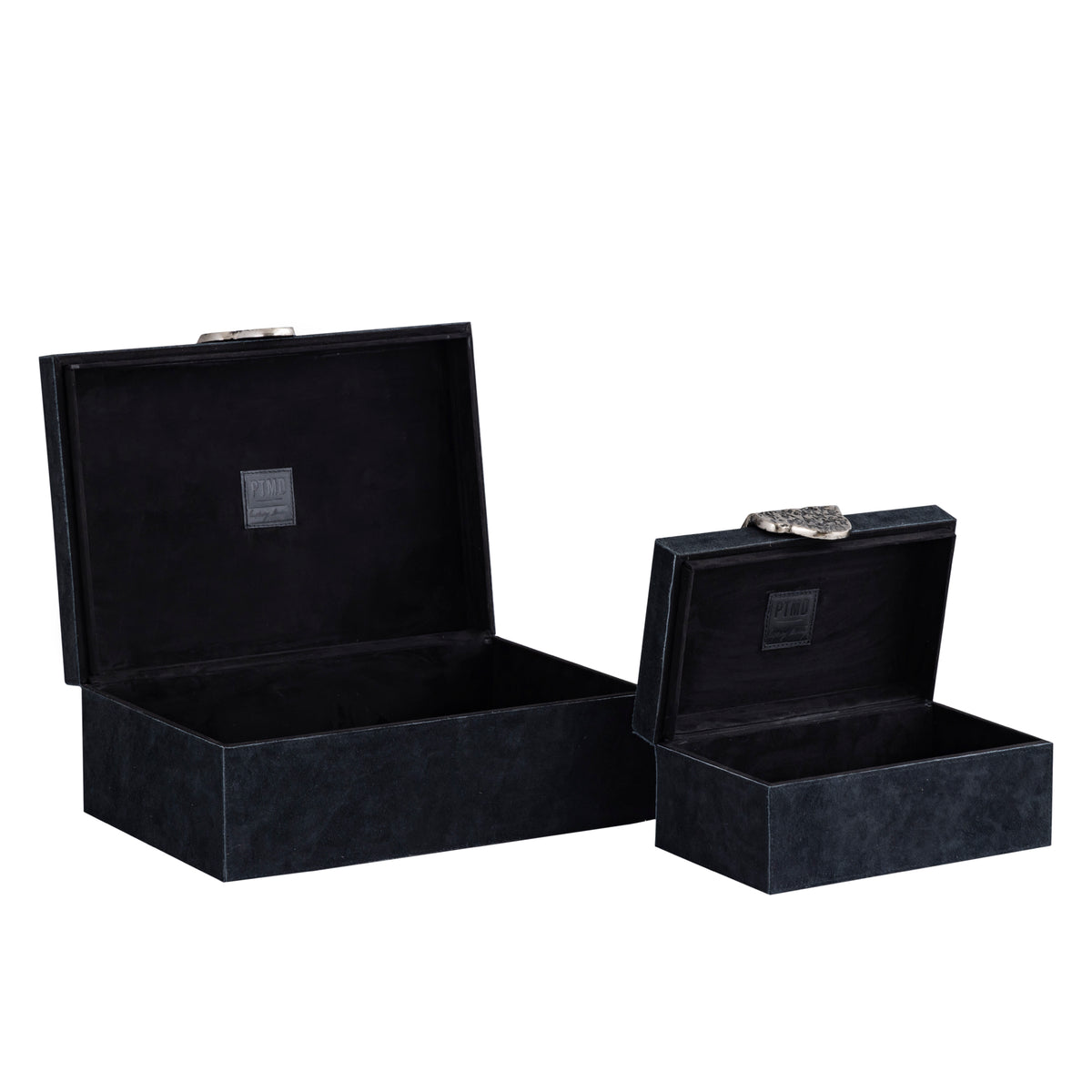 Storage Box Velour Leather, Silver-Colored Handle, Black, Semi-Handcrafted – Hazael | PTMD