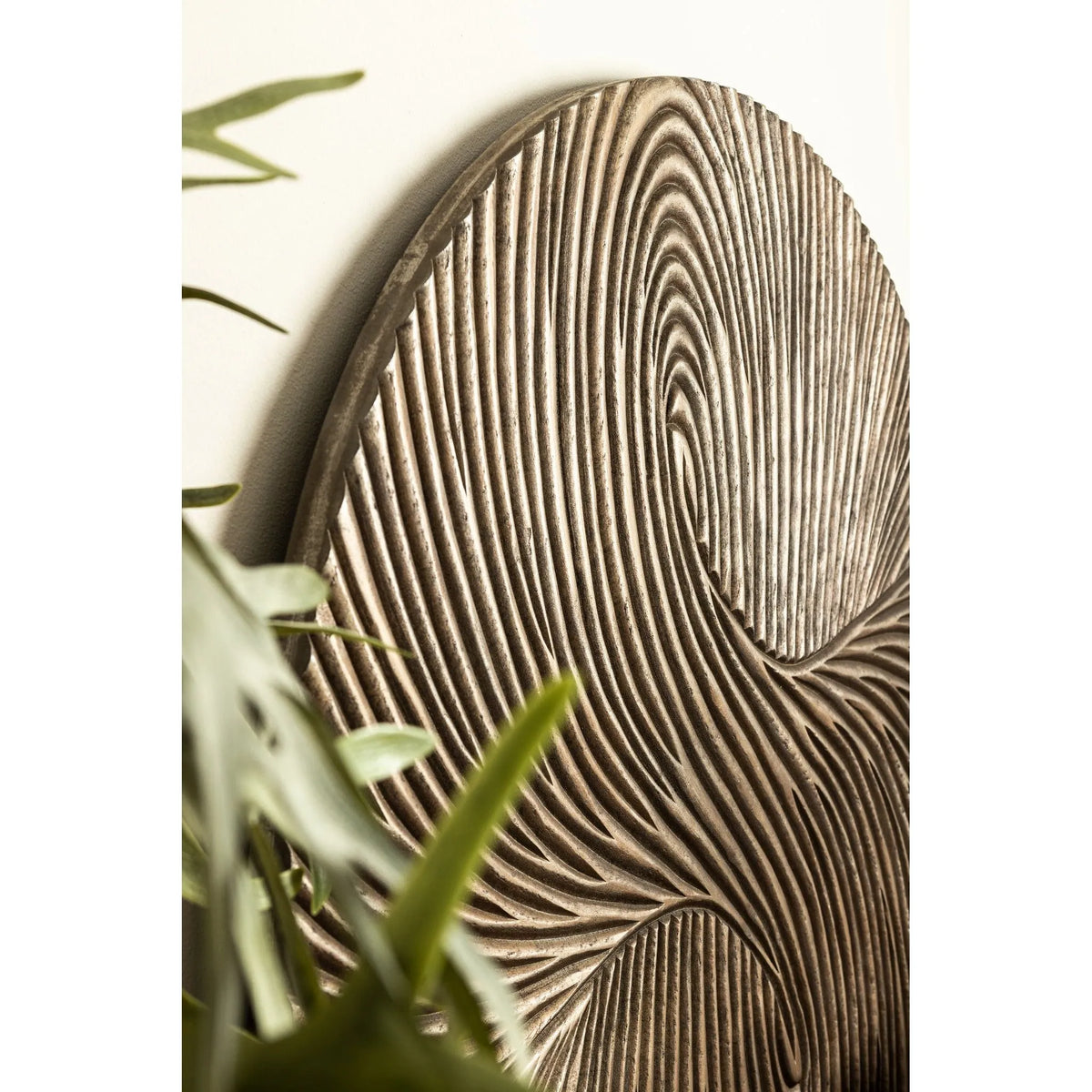 Wandpaneel – Braunes MDF Holz, Runde Form, Wirbel Schnitzdesign, M - Wiktor | PTMD