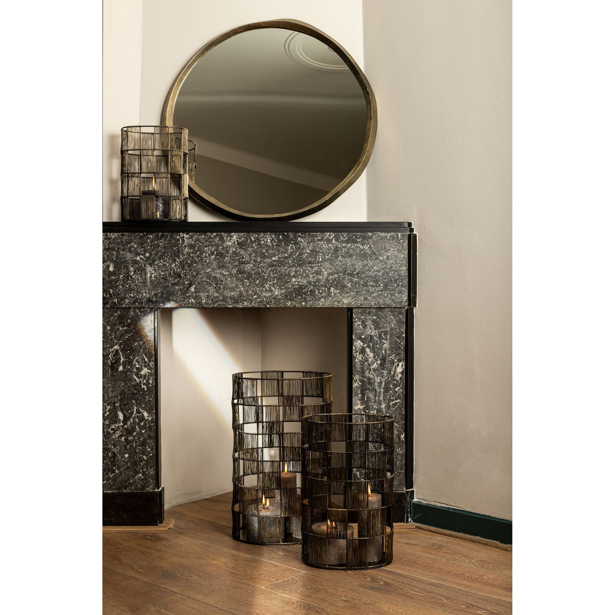 Wall Mirror - Cast Aluminum Metal, Round Shape, Irregular Edge, Handmade, Gold, S – Limera | PTMD